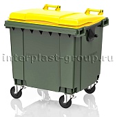 Контейнер для мусора 1100 л темно-зеленый с желтой крышкой