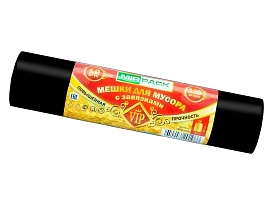 Мешки для мусора 120 л, с завязками, черные, в рулоне 10 шт., ПНД, 15 мкм, 800х750 мм, VIP, Z12010black в Ростове-на-Дону