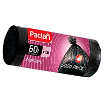 Мешки для мусора 60 л, черные, в рулоне 20 шт., ПНД, 7,4 мкм, 720х600 мм, PACLAN, 600820 в Ростове-на-Дону