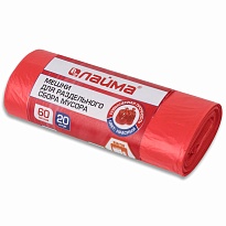 Мешки для мусора 60 л, красный, в рулоне 20 шт., ПНД, 10 мкм, 680х580 мм, LAIMA, 606702 в Ростове-на-Дону