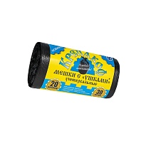 Мешки для мусора 20 л, с ушками, черные, в рулоне 30 шт., ПНД, 10 мкм, 550х440 мм, Крепакоф, 4607075710405 в Ростове-на-Дону