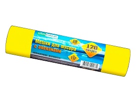 Мешки для мусора 120 л, с завязками, желтые, в рулоне 10 шт., ПНД, 15 мкм, 800х750 мм, VIP, Z12010yel в Ростове-на-Дону