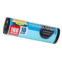 Мешки для мусора 180 л, с ушками, черные, в рулоне 10 шт., ПНД, 20 мкм, 1150х800 мм, Крепак, 4607075710498 в Ростове-на-Дону