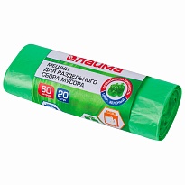 Мешки для мусора 60 л, зеленые, в рулоне 20 шт., ПНД, 10 мкм, 680х580 мм, LAIMA, 606704 в Ростове-на-Дону