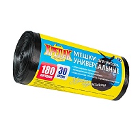 Мешки для мусора 180 л, черные, в рулоне 30 шт., ПНД, 20 мкм, 1150х800 мм, Крепак, 4607075710139 в Ростове-на-Дону