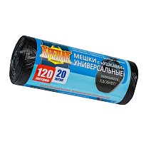 Мешки для мусора 120 л, с ушками, черные, в рулоне 20 шт., ПНД, 15 мкм, 1100х700 мм, Крепак, 4607075710368 в Ростове-на-Дону