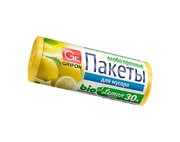 Мешки для мусора 30 л, ароматизированные, Лимон, желтые, в рулоне 20 шт., ПНД, 9 мкм, 560х530 мм, GRIFON Aroma, 101-020 Li в Ростове-на-Дону