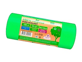 Мешки для мусора 180 л, ароматизированные, биоразлагаемые, зеленые, в рулоне 10 шт., ПВД, 40 мкм, 1300х930 мм, PURE ECOLOGY, bio1801081 в Ростове-на-Дону